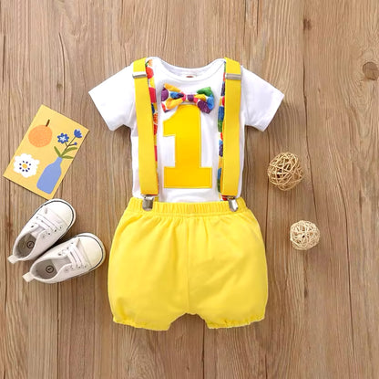 Baby Boy 1st Birthday Bodysuit & Shorts Outfit (Age 6M-18M)