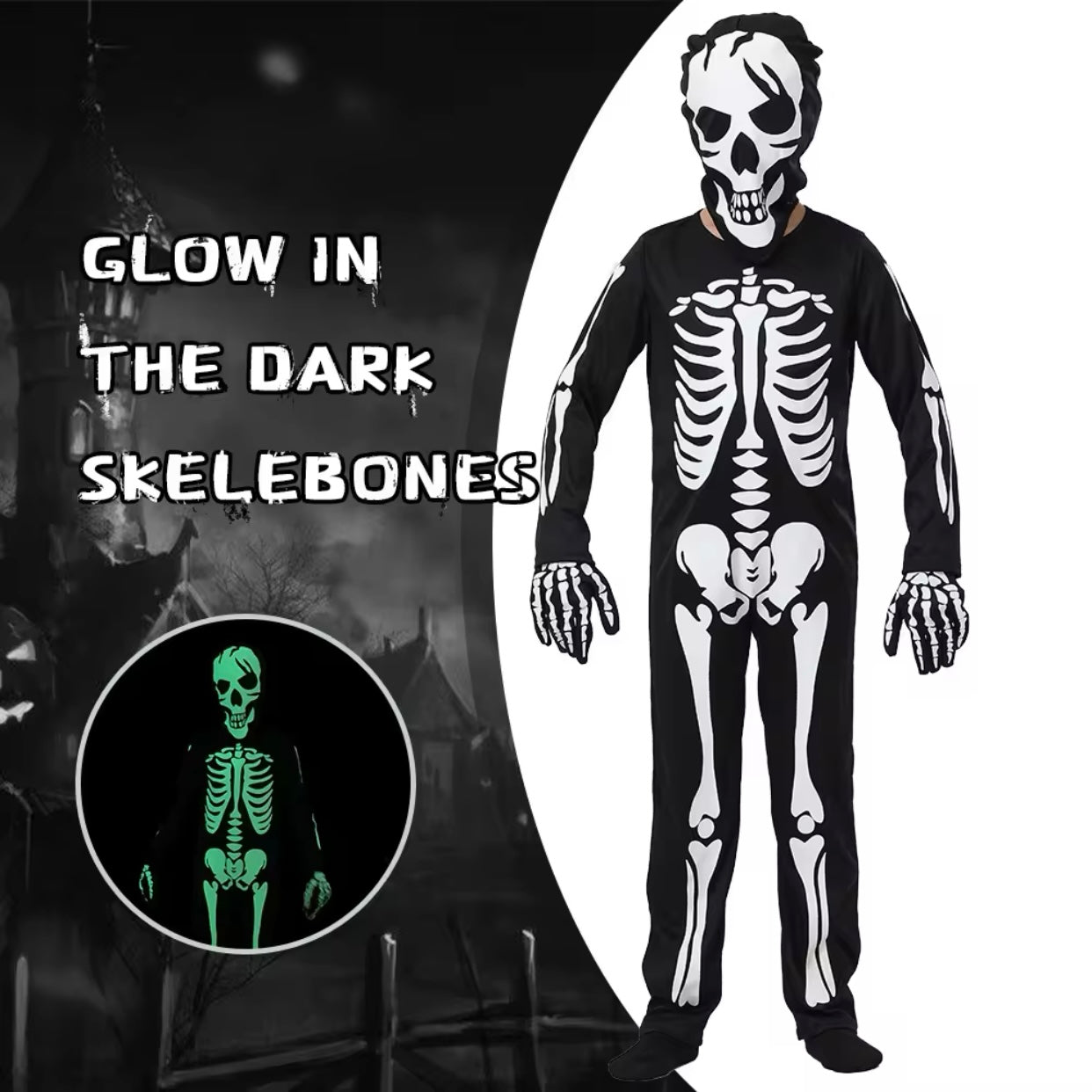 Boys Glow In The Dark Skeleton Costume (Age 3-12 Years)