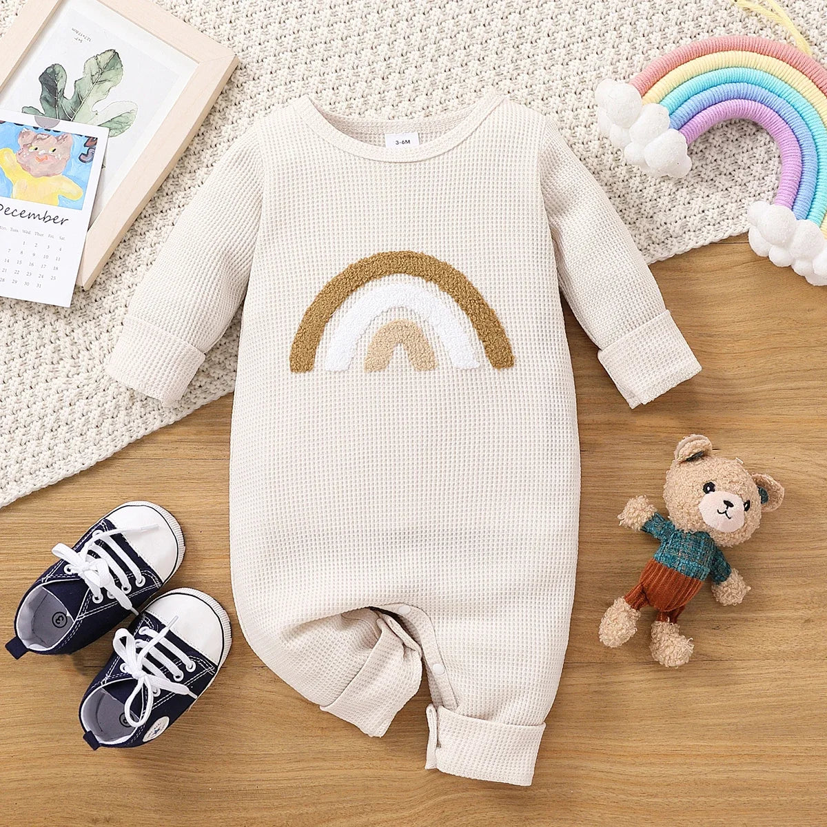 Baby Boys Rainbow Embroidered Long-sleeve Jumpsuit (Age Newborn-18M)