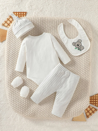 Baby Boys Elephant Bodysuit Trousers Bib & Hat Set (Age Newborn-6M)