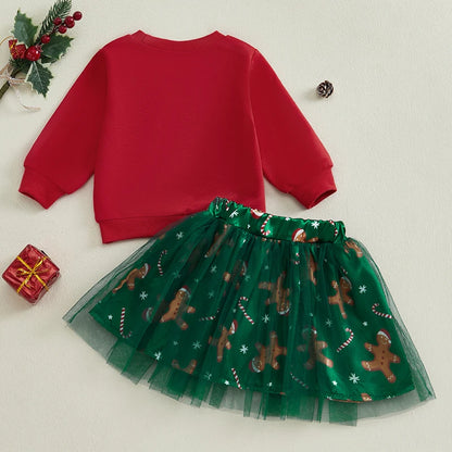 Baby/Toddler Girls Gingerbread Top & Tulle Skirt Christmas Outfit (Age 6M-4YRS)