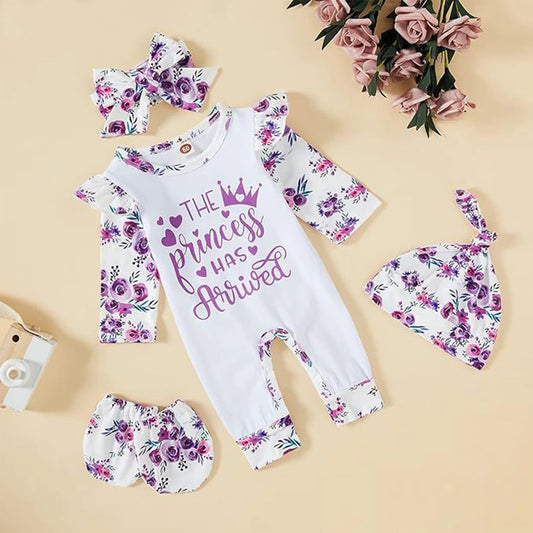 Baby Girls Floral Jumpsuit Hat & Mittens Set (Age Newborn-18M)