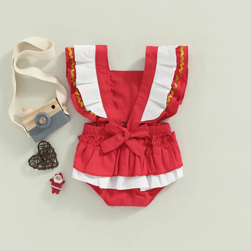 Baby Girls Red Christmas Romper (Age 6M-24M)