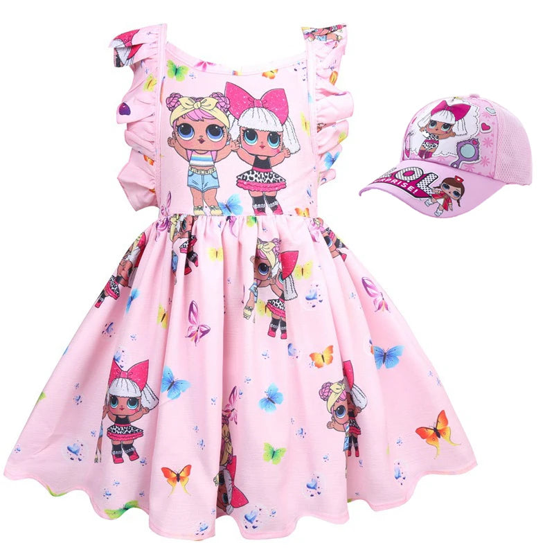 Girls LOL Surprise Print Dress & Cap  (Age 3-7YRS)