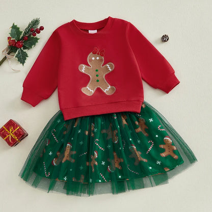 Baby/Toddler Girls Gingerbread Top & Tulle Skirt Christmas Outfit (Age 6M-4YRS)