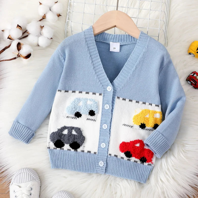 Boys Blue Car Cardigan (Age 24M-6YRS)