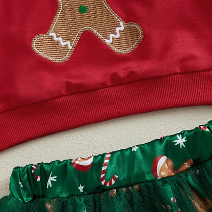 Baby/Toddler Girls Gingerbread Top & Tulle Skirt Christmas Outfit (Age 6M-4YRS)