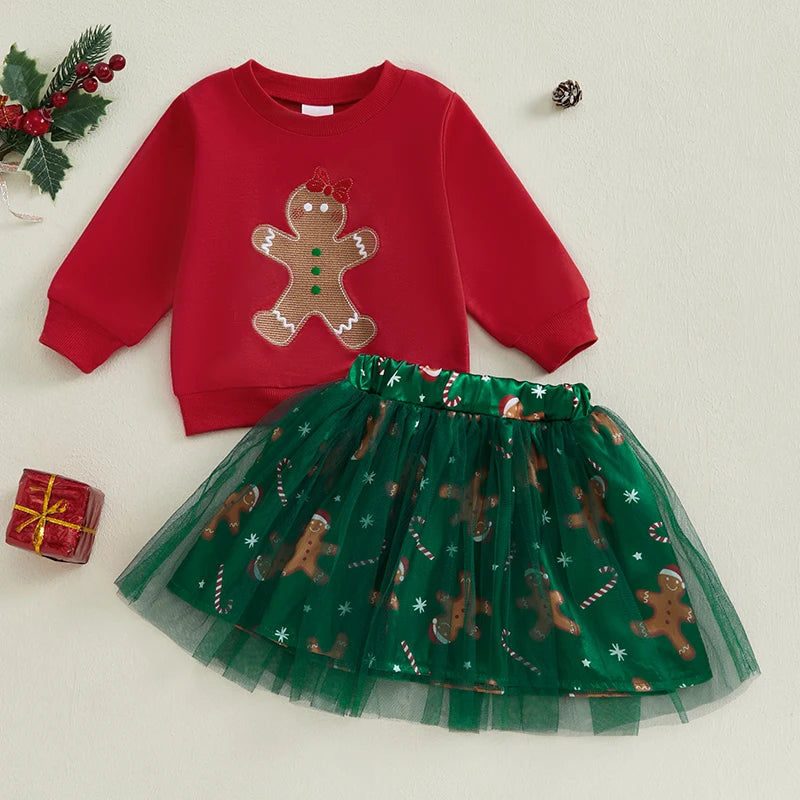 Baby/Toddler Girls Gingerbread Top & Tulle Skirt Christmas Outfit (Age 6M-4YRS)