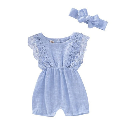 Baby Girls Romper & Headband (Age 3m-24m) Blue