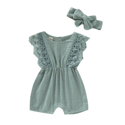 Baby Girls Romper & Headband (Age 3m-24m) Green