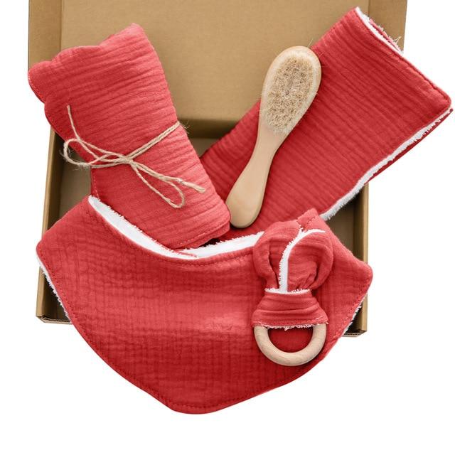 Baby Receiving Blanket & Teething Rattle Gift Set Multi Red