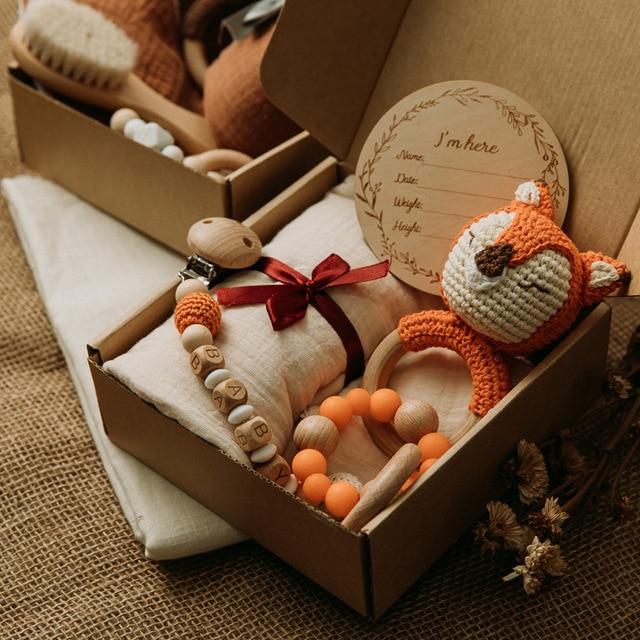 Baby Receiving Blanket & Teething Rattle Gift Set Multi Fox