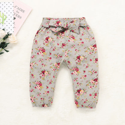 Baby Girls Beige Bodysuit & Grey Floral Trousers Set (Age Newborn -18m)