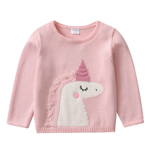 Girls Pink Unicorn Knitted Jumper (Age 3-8YRS) Pink